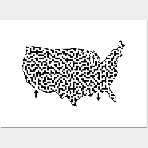 United States of America Shaped Maze & Labyrinth Wall Art by gorff